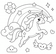 Licorne arc-en-ciel dans les nuages - coloriage n° 1013