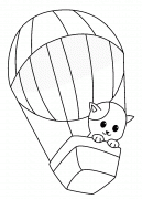 Petit chat dans un ballon à air chaud - coloriage n° 1014