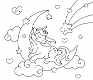 Licorne qui dort sur la lune - coloriage n° 1044