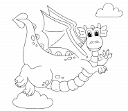 Dragon dans le ciel nuageux - coloriage n° 1045