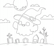 Fantôme d'Halloween dans un cimetière - coloriage n° 1064
