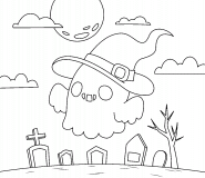 Fantôme d'Halloween dans un cimetière - coloriage n° 1064