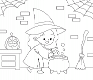 Sorcière préparant de la potion magique - coloriage n° 1065