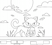 Chat noir sur un toit - coloriage n° 1069