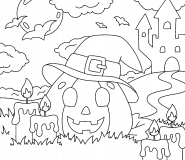 Citrouille d'Halloween avec des bougies - coloriage n° 1079