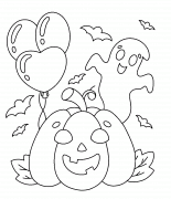 Citrouille avec un fantôme et des ballons - coloriage n° 1080