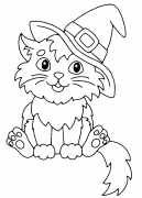 Chat avec un chapeau de sorcière - coloriage n° 1085