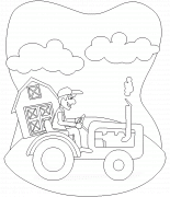 Paysan qui va aux champs sur son tracteur - coloriage n° 111