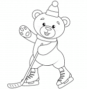 Ours jouant au hockey sur glace - coloriage n° 1121