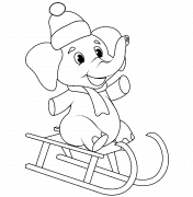 Éléphant sur une luge - coloriage n° 1122