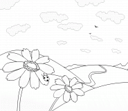 Paysage de printemps avec des marguerites - coloriage n° 116