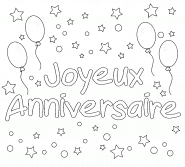 Joyeux Anniversaire (avec des ballons et des étoiles) - coloriage n° 1188