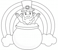 Lutin rigolo dans un chaudron de pièces d'or - coloriage n° 1227