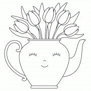 Bouquet de tulipes dans une théière - coloriage n° 1243