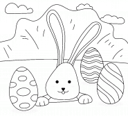 Lapin à la chasse aux oeufs de Pâques - coloriage n° 1260