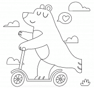 Ours rigolo sur une trottinette - coloriage n° 1273