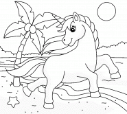 Licorne sur une plage tropicale - coloriage n° 1336