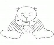 Ourson dormant sur un arc-en-ciel - coloriage n° 1360