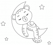 Petit tigre dormant sur la lune - coloriage n° 1362