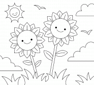 Fleurs Kawaii sous le soleil - coloriage n° 1368