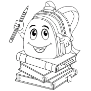 Cartable assis sur des livres - coloriage n° 1383