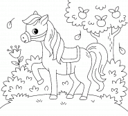 Joli cheval dans la forêt - coloriage n° 1391