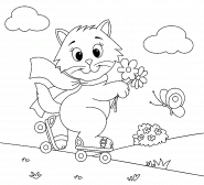 Chat super mignon sur des patins à roulettes - coloriage n° 1392