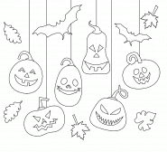 Citrouilles d'Halloween suspendues - coloriage n° 1429