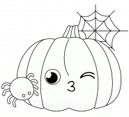 Citrouille d'Halloween kawaii avec une araignée - coloriage n° 1434