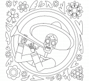 Squelette mexicain jouant de la trompette - coloriage n° 1441