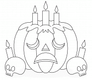 Citrouille avec des bougies et des crânes - coloriage n° 1454