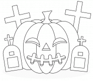 Citrouille d'Halloween avec des pierres tombales - coloriage n° 1456