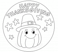 Happy Thanksgiving (citrouille avec un chapeau) - coloriage n° 1472