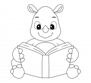 Petit rhinocéros lisant un livre - coloriage n° 1474
