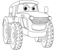 Tracteur rigolo avec de grands yeux - coloriage n° 1536