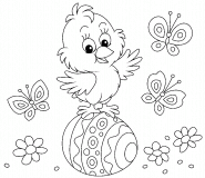 Petit poussin avec un œuf de Pâques - coloriage n° 1557