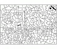 Bateau pirate et l'île au trésor - Coloriage Magique