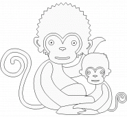 Maman macaque avec son bébé - coloriage n° 170