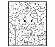 La petite sorcière et sa citrouille magique - Coloriage Magique