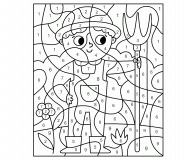Fermier avec une fourche - Coloriage Magique (jeu en ligne)