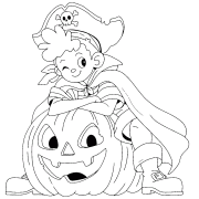 Le petit pirate et la lanterne d’Halloween - Coloriage en ligne