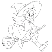 La petite sorcière et son balai magique - Coloriage en ligne
