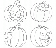 Les quatre citrouilles d’Halloween - Coloriage en ligne
