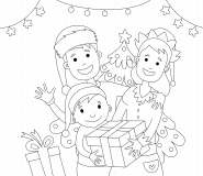 Moment magique en famille pour Noël - Coloriage en ligne Moment magique en famille pour Noël - Coloriage en ligne