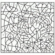 Dinde de Thanksgiving et paysage d’automne - Coloriage Magique (jeu en ligne)