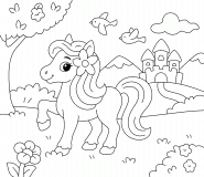 Petit poney dans son royaume enchanté - Coloriage en ligne