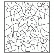 Cadeaux de Noël sous le sapin décoré - Coloriage Magique (jeu en ligne)