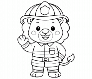 Petit lion pompier en mission - Coloriage en ligne