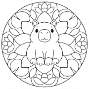 Mandala avec un capybara kawaii - Coloriage en ligne