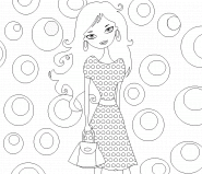 Jolie brune avec une robe rose à pois - coloriage n° 197